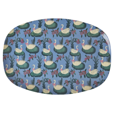 Assiette rectangulaire - Bleu - Swan Lake Print