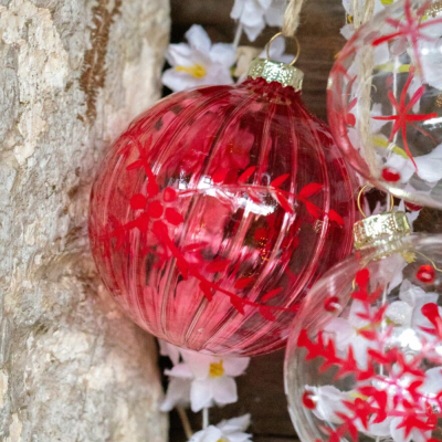 Boule de noël - Boule de Flocon en verre rouge - fleur