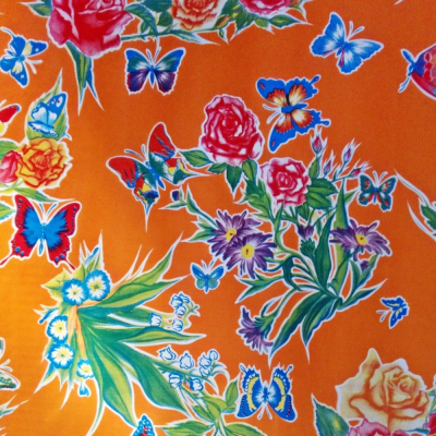 Toile cirée L120 au décimètre - Mariposas / Orange