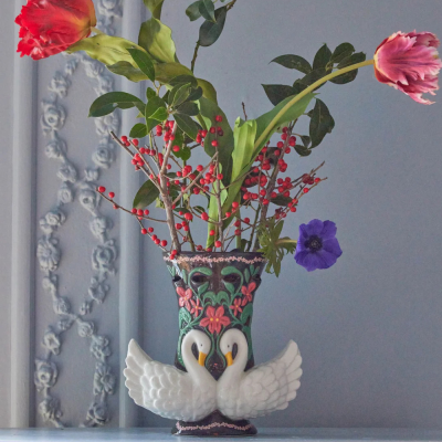 Swans Ceramic Vase - Brown