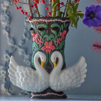 Swans Ceramic Vase - Brown