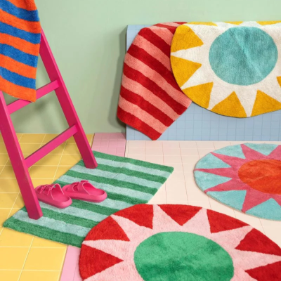 Bath mat - Round - Blue and Pink