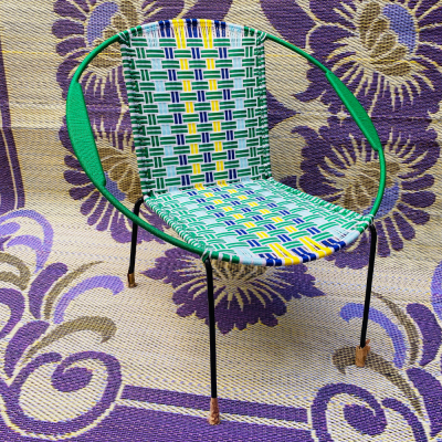 Chaise Ronde - Vert, Bleu et Jaune - Rayés