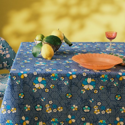 Tablecloth S Kobe Blue 100% cotton - 180 x 140cm