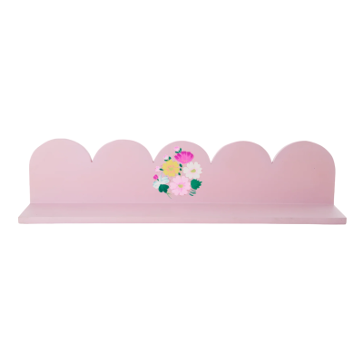 Pink wooden shelf with painted flowers
