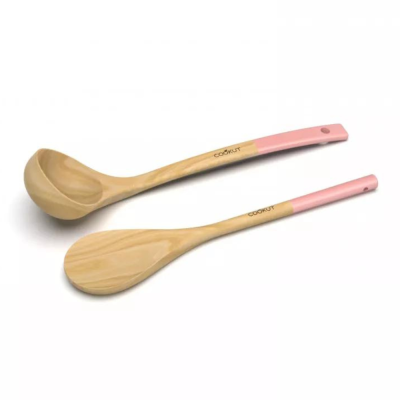 Ustensiles Cuillère + Louche en bois - Rose