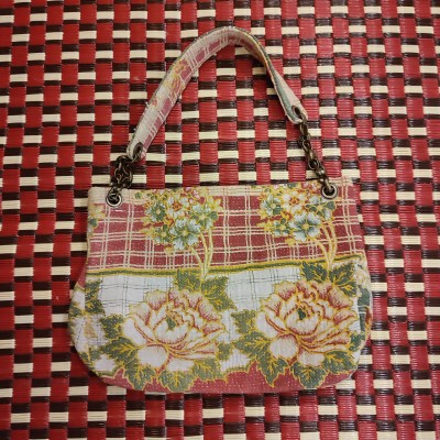 Bengale Shoulder Bag - 45x36cm - White/Red Checkered Flowers
