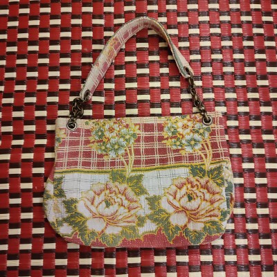 Bolso de hombro Bengale - 45x36cm - Flores a cuadros blanco/rojo