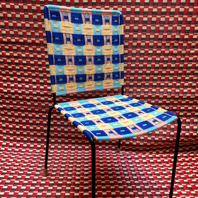 Chaise droite - Jaune/Bleu Carreaux