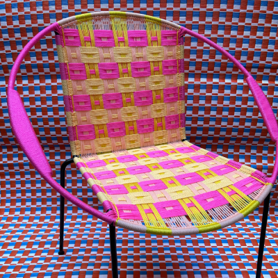 Round Chair - Pink/Yellow - Checks