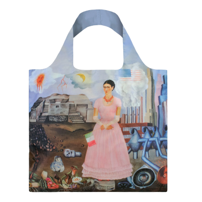 Recycled bag with pouch - Frida Kahlo Self-portrait on the Mexico-United States border