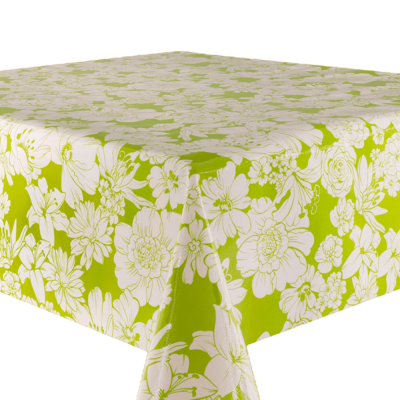 Oilcloth White Flowers Green