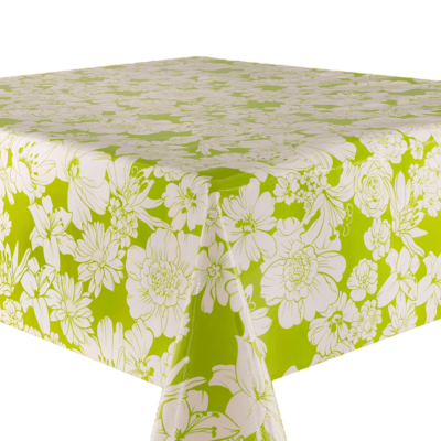 Toile Cirée L120 au diamètre - Fleurs Blanches Vert