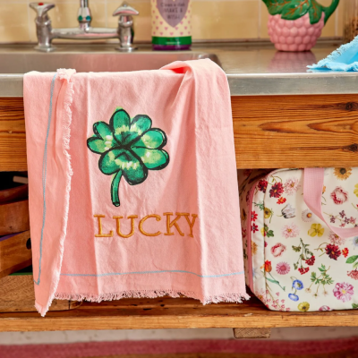 Tea Towel - Light Pink - Good Luck Print