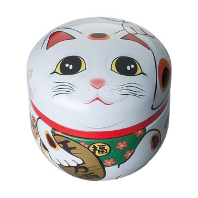 Round tea box - White Cat