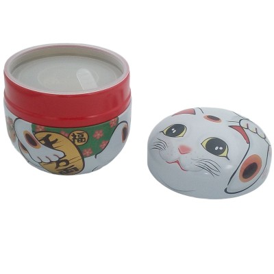 Round tea box - White Cat