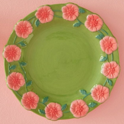 Assiette ronde - 15 cm - Vert avec moulures
