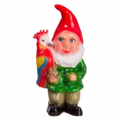 Garden gnome with his parrot