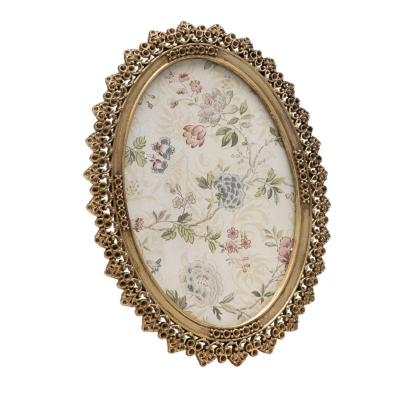 Flowered oval golden photo holder