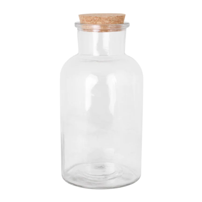 Large glass jar with cork cap