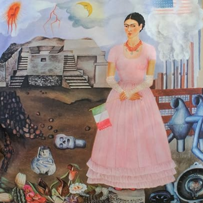 Sac recyclé avec pochette - Frida Kahlo Autoportrait sur la frontière Mexique et Etats-Unis