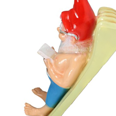 Garden gnome on a deckchair