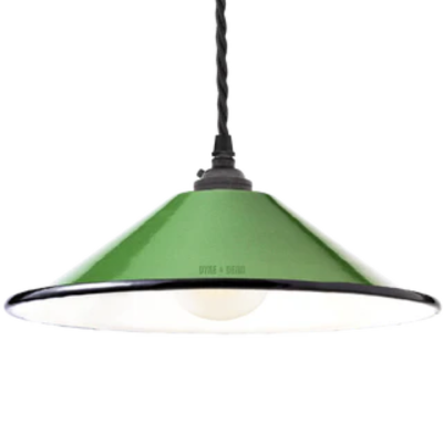 Green enamel pendant lamp - 21 cm