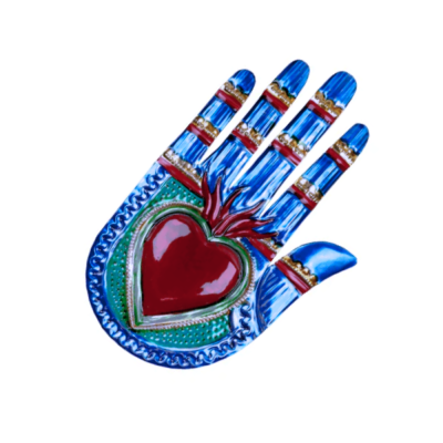 Blue hand and red heart