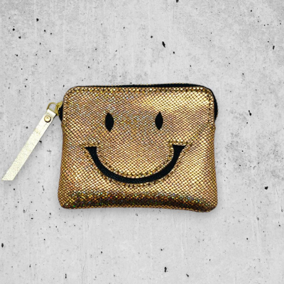 Mini pochette en cuir - Smiley Doré