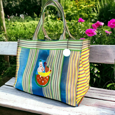 Sac recyclé XL - Fruits - Bleu