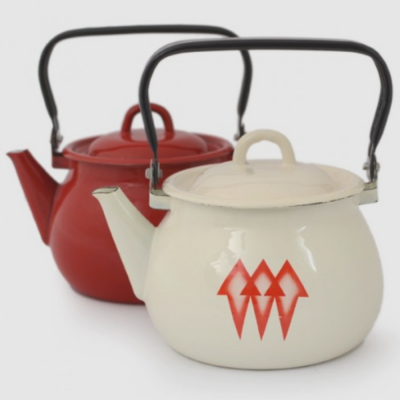 2.5L enameled teapot - Cream/Red