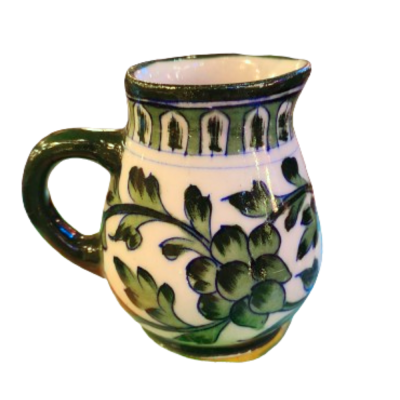 Green Ceramic Indian Milk Pot with Flowers