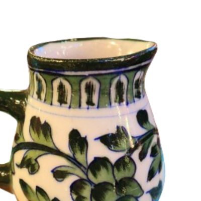 Green Ceramic Indian Milk Pot with Flowers