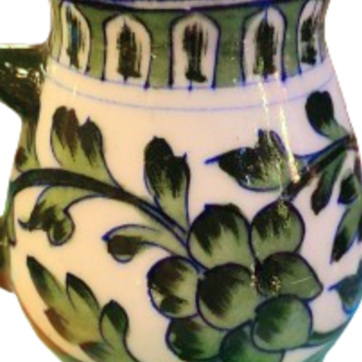 Green Ceramic Indian Milk Pot with Flowers